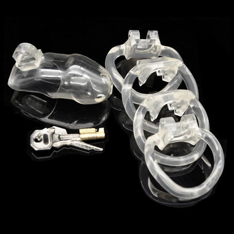 Imprison Bird Male Chastity Device Penis Cage - Short Version with 4 Rings/Clear