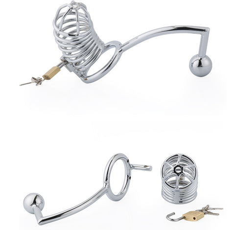 LHD Pro Stainless Steel Male Chastity Penis Cage Kit with Anal Hook & Handcuffs LHD Pro Stainless Steel Male Chastity Penis Cage Kit with Anal Hook & Handcuffs