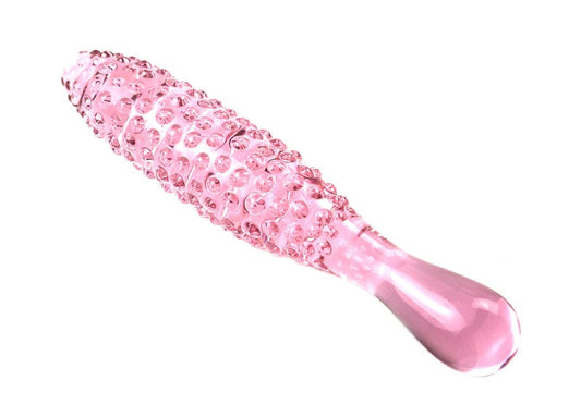 Crystal Pink Glass Beaded Anal Plug Dildo - Large Bump