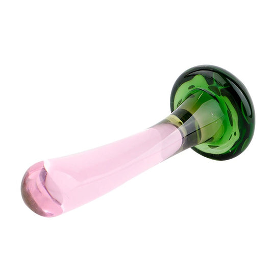 Cute Mushroom Glass Dildo Anal Plug - Green