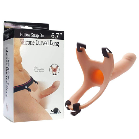 Aphrodisia Hollow Strap-On Dildo Harness 6.7" Silicone Penis Sleeve Extender - Flesh