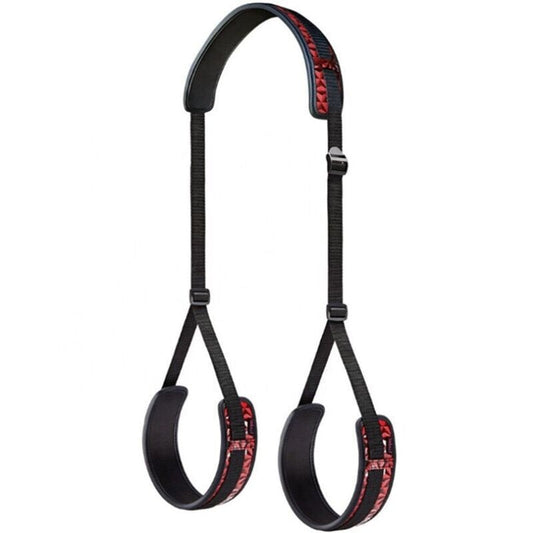 BDSM Erotic Diamond Pattern Leg Open Strap Restraint with Handcuffs Bondage Kit -Black&Red