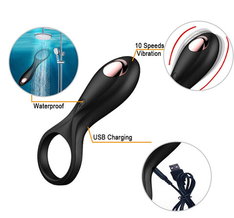 MRMAN Vibrating Penis Ring Couples Ring USB Rechargeable - Black MRMAN Vibrating Penis Ring Couples Ring USB Rechargeable - Black