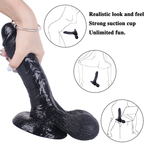 MD Super Realistic Dildo with Large Balls - Black S/M/L MD Super Realistic Dildo with Large Balls - Black S/M/L