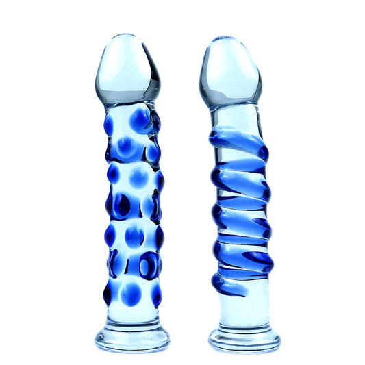 Blue Point 17.5cm Crystal Glass Dildo - Wearable Ribbed Butt Plug