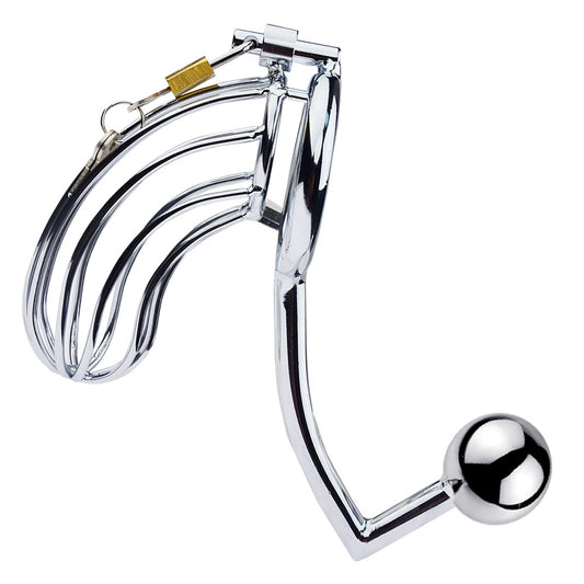 LHD Banana Stainless Steel Male Chastity Penis Cage With Anal Hook / 3 Size