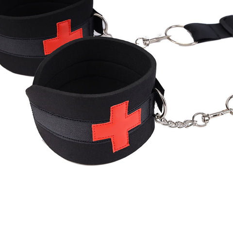 BDSM Leg Opener Restraint Strap with Handcuffs & Ankle Cuffs Bondage Kit - Black BDSM Leg Opener Restraint Strap with Handcuffs & Ankle Cuffs Bondage Kit - Black