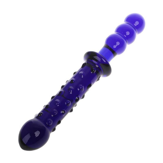 Blue Elves Crystal Glass Ribbed Beads Anal Plug Dildo