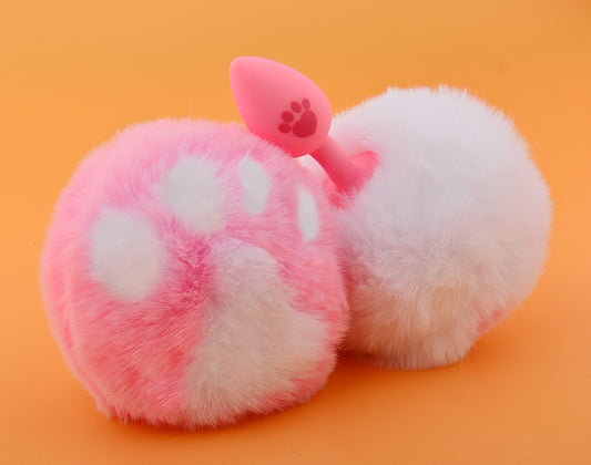 Cat Claw Furry Tail Silicone Anal Plug - White