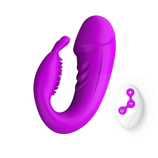 JRL Remote Control Wearable Clitoris & GSpot Vibrator Dildo - Purple