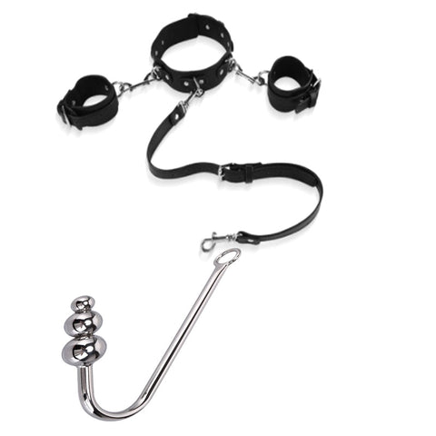 BDSM Collar & Handcuffs Restraint Bondage Kit with Anal Hook / 3 Editions