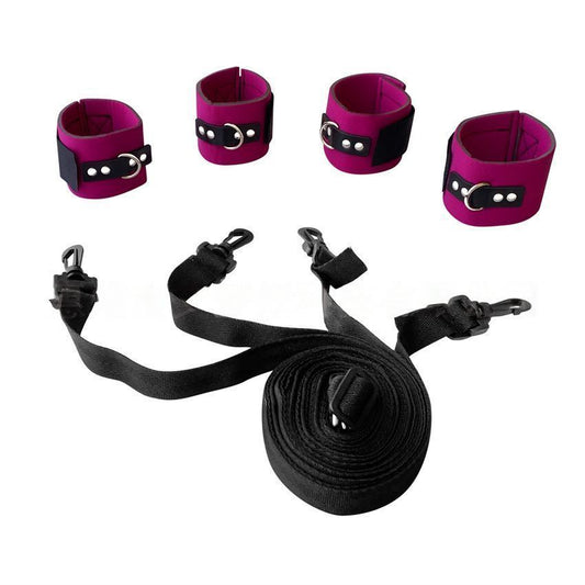 BDSM Under Bed Fetish Bondage Kit Handcuffs & Ankle Cuffs Spreader Restraint- Rose