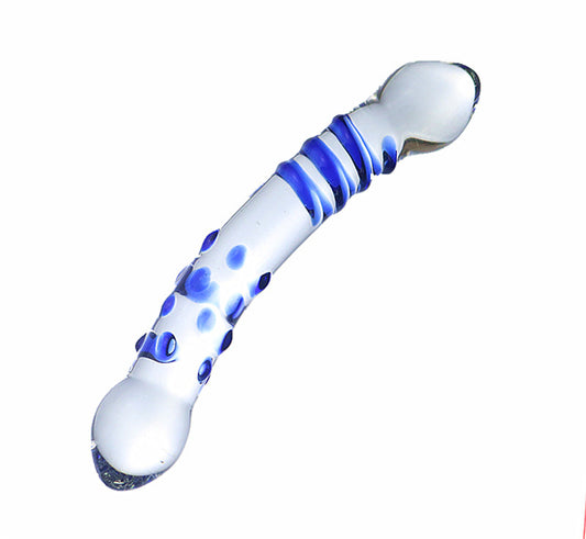 Threaded 20cm Crystal Glass Dildo Anal Plug - Blue