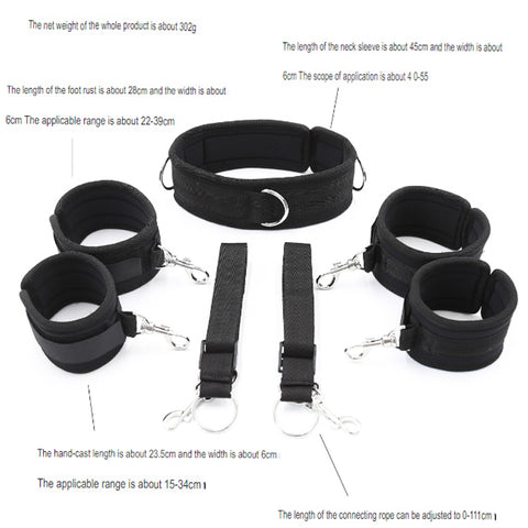 Bed Fetish Bondage Restraint Kit - Handcuffs, Ankle Cuffs & Collar Set Bed Fetish Bondage Restraint Kit - Handcuffs, Ankle Cuffs & Collar Set