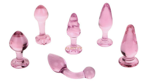 Pink Wearable Crystal Glass Butt Plug & Anal Beads Set - 6 Unique Shapes for Sensual Play Pink Wearable Crystal Glass Butt Plug & Anal Beads Set - 6 Unique Shapes for Sensual Play