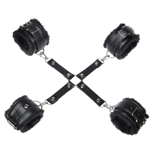 BDSM Bondage Furry Ankle Cuffs Wrist Handcuffs Restraint - Black