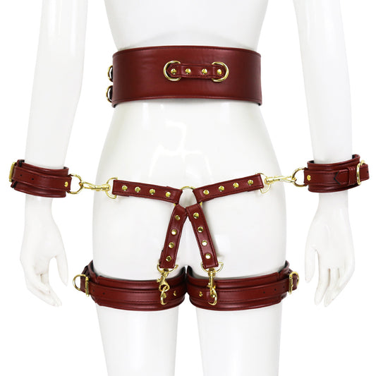 BDSM Brown Handcuffs & Leg Harness Bondage Restraint Kit