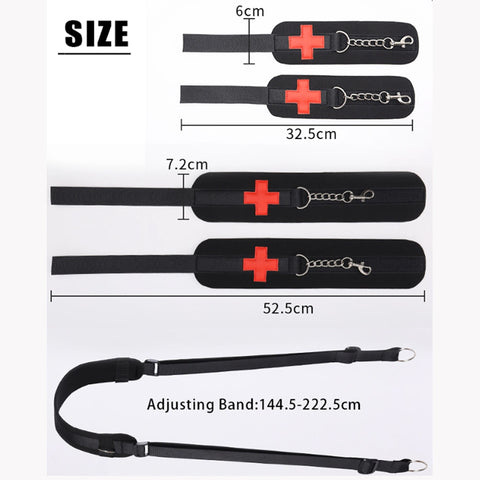 BDSM Leg Opener Restraint Strap with Handcuffs & Ankle Cuffs Bondage Kit - Black BDSM Leg Opener Restraint Strap with Handcuffs & Ankle Cuffs Bondage Kit - Black