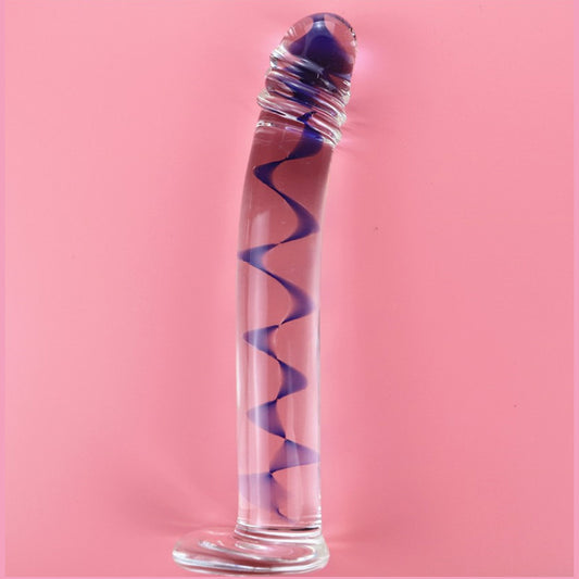17cm Crystal Spiral Realistic Glass Dildo & Anal Plug Thruster - Blue