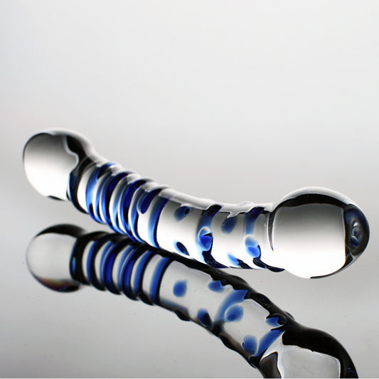 Threaded 20cm Crystal Glass Dildo Thruster Anal Butt Plug - Blue