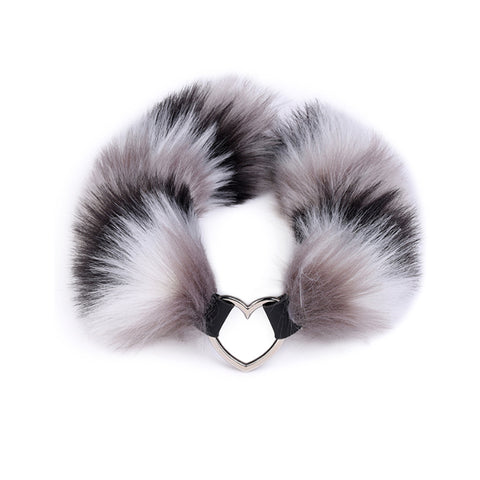 RY Cosplay Furry Fox Tail Anal Plug/Headband/Nipple Clamp/Collar Bondage Kit - Grey White & Black