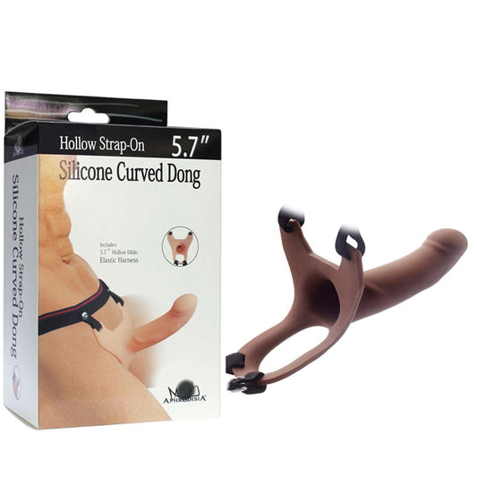 Aphrodisia Hollow Strap-On Dildo Harness 5.7" Silicone Penis Sleeve Extender - Brown