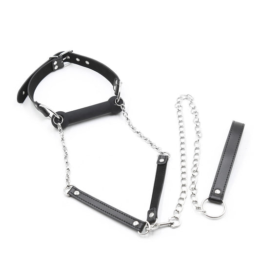 Fetish Mouth Gag Collar & Leash Chain Bondage Restraints Set