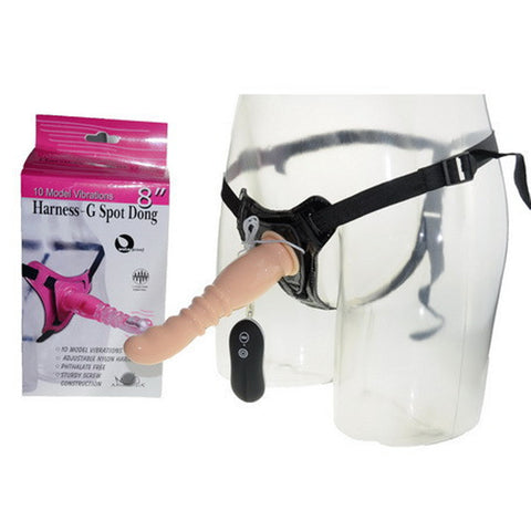 Aphrodisia - 8" Vibrating Strap On Dildo Harness Kit - Flesh Aphrodisia - 8" Vibrating Strap On Dildo Harness Kit - Flesh