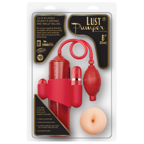 Lust Pumper 8" Vibrating Pump W/ Gauge Ass Masturbation Penis Pump Cock Enlarger Extender - Red