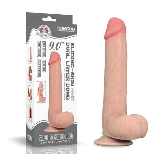 LOVETOY 9'' Realistic Sliding Skin Dual Layer Bendable Dildo