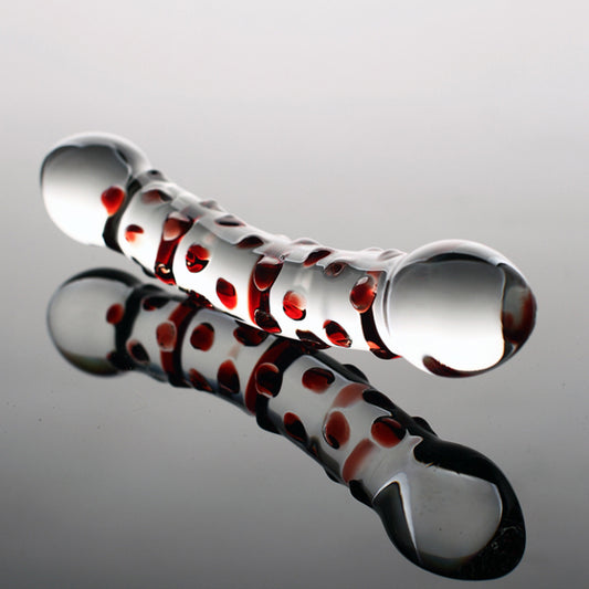 Threaded 20cm Crystal Glass Dildo Thruster Anal Butt Plug - Double Point Red