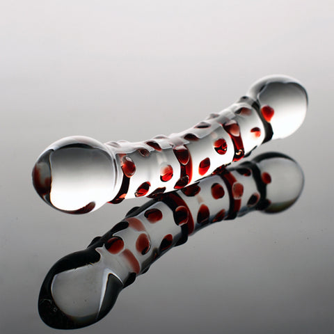 Threaded 20cm Crystal Glass Dildo Thruster Anal Butt Plug - Double Point Red
