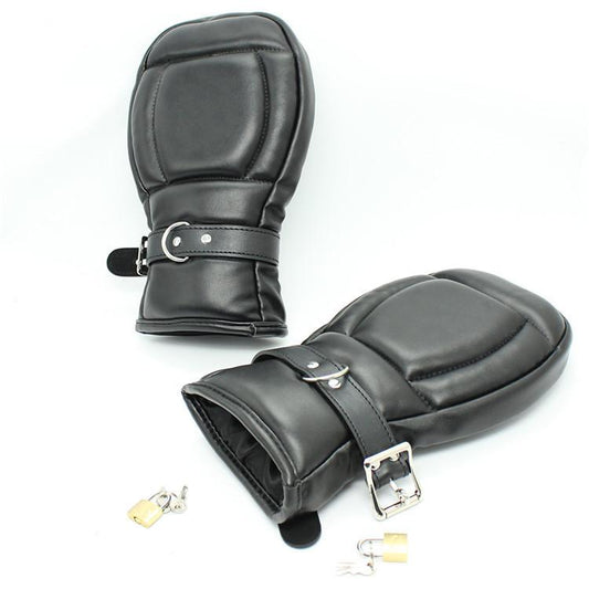BDSM PU Puppy Play Mittens Soft Dog Gloves Restraint Adjustment - Black