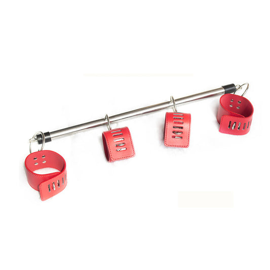 Red Ankle & Wrist Spreader Bar Bondage Restraint - Leg & Handcuffs Set