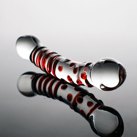 20cm Threaded Crystal Glass Dildo - Thruster & Butt Plug (Red)