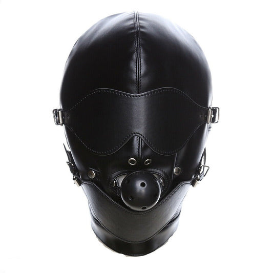 BDSM Fetish Gimp Hood with Gag Ball & Blindfold / Head Harness
