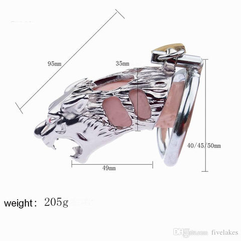 LHD Tiger Head Stainless Steel Male Chastity Cage Penis Cage / 3 Ring Size LHD Tiger Head Stainless Steel Male Chastity Cage Penis Cage / 3 Ring Size