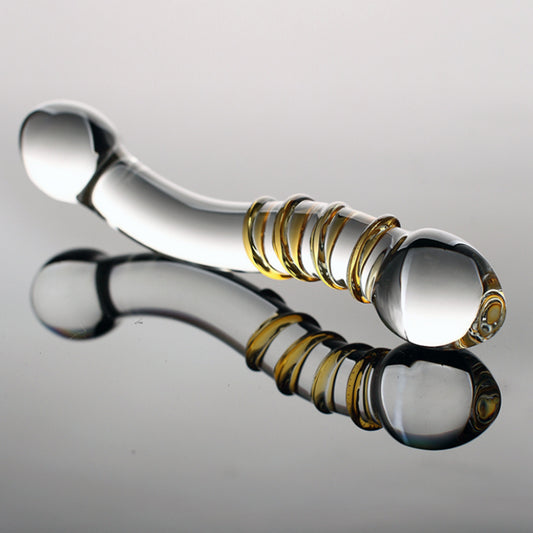 Threaded 20cm Crystal Glass Dildo Anal Plug Thruster - Yellow
