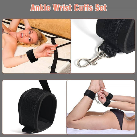 BDSM Under Bed System Restraints Strap Bondage Kit / Handcuffs & Ankle Cuffs