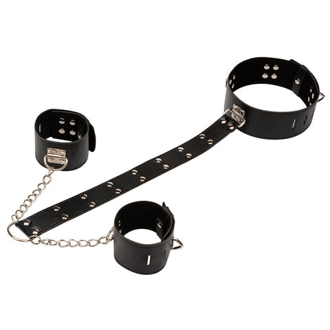3in1 BDSM Collar & Handcuffs Binding Strap Bondage Kit - Black