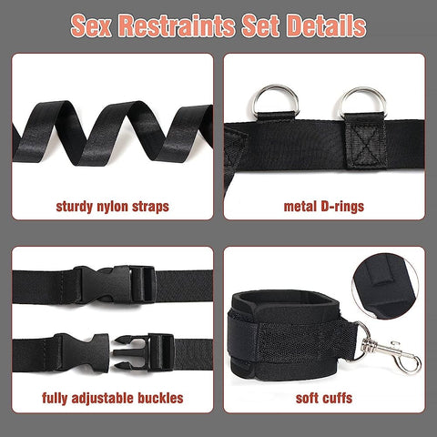BDSM Under Bed System Restraints Strap Bondage Kit / Handcuffs & Ankle Cuffs