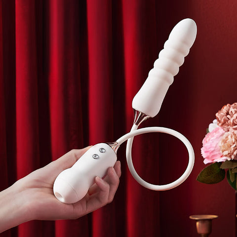 KISTOY Cathy Suction & Telescopic Dildo Vibrator - White