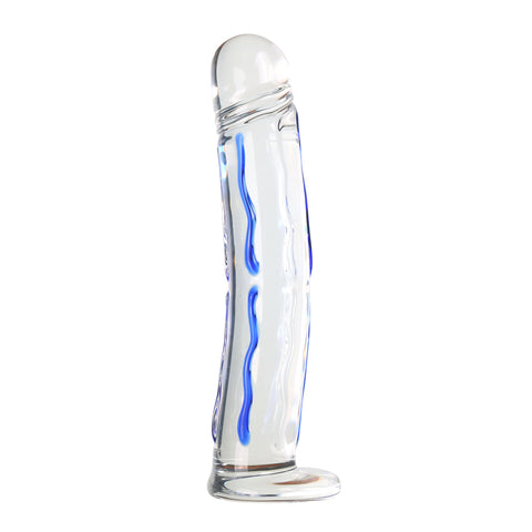 Blue Stripe Glass Realistic Dildo & Anal Plug - S/M/L