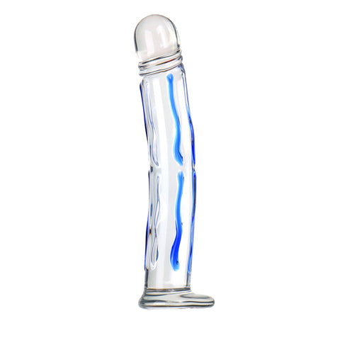 Blue Stripe Glass Realistic Dildo & Anal Plug - S/M/L