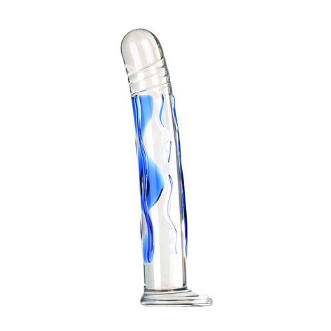 Blue Stripe Glass Realistic Dildo & Anal Plug - S/M/L