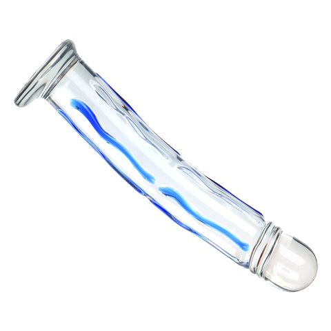 Blue Stripe Glass Realistic Dildo & Anal Plug - S/M/L