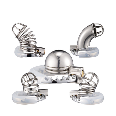 STAINLESS STEEL Male Chastity Device Penis Cage with 42-62mm Adjustable Ring - RY074