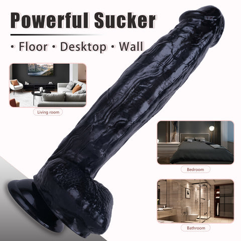 MD 12" Realistic Giant Dildo Dong - Black