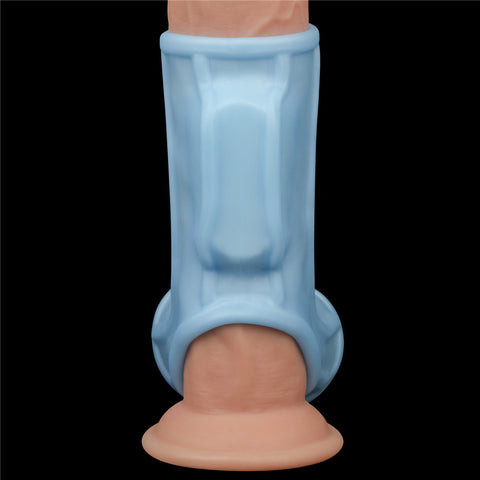 LOVETOY Vibrating Ridge Knights Ring with Scrotum Sleeve - Blue