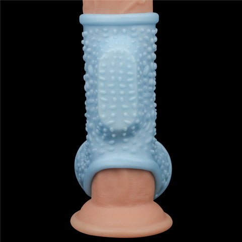 LOVETOY Vibrating Drip Knights Ring with Scrotum Sleeve - Blue